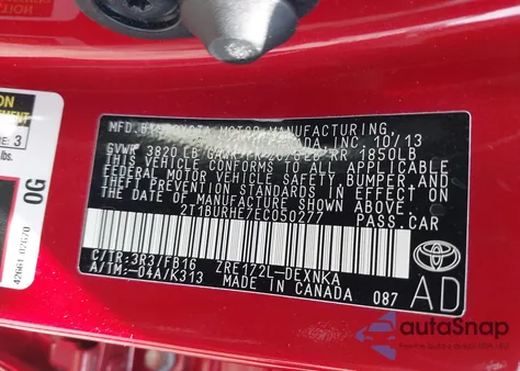 2014 Toyota Corolla Le Plus z USA, uszkodzony, nr VIN 2T1BURHE7EC050277